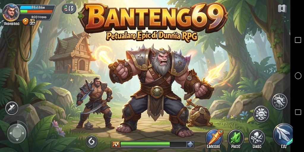 Tampilan gameplay BANTENG69 yang menakjubkan dengan pertempuran RPG intens.