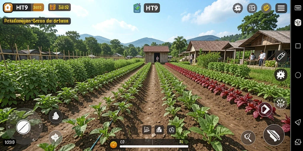Tampilan gameplay seru di HIT9 yang menggambarkan aktivitas pertanian.
