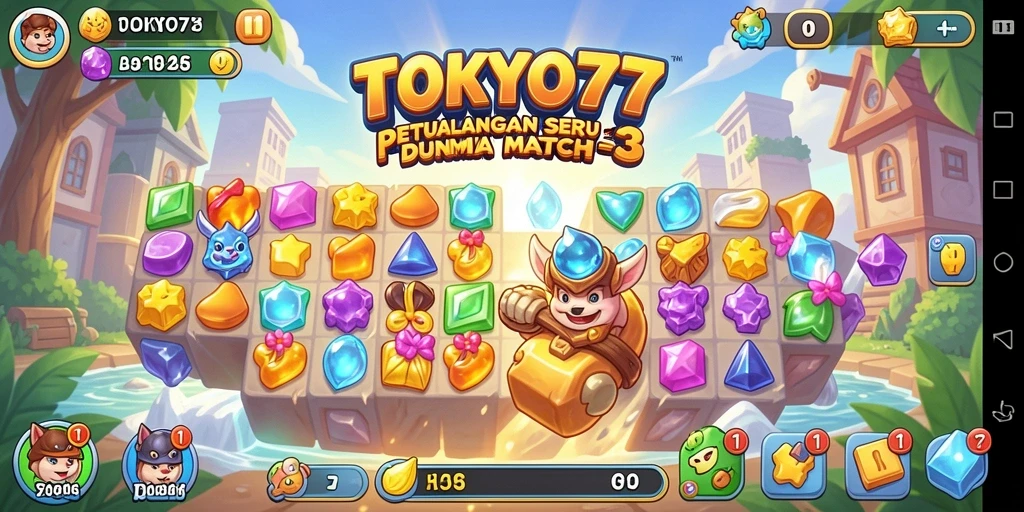 Screenshot gameplay TOKYO77 yang menampilkan pengalaman mencocokkan item.
