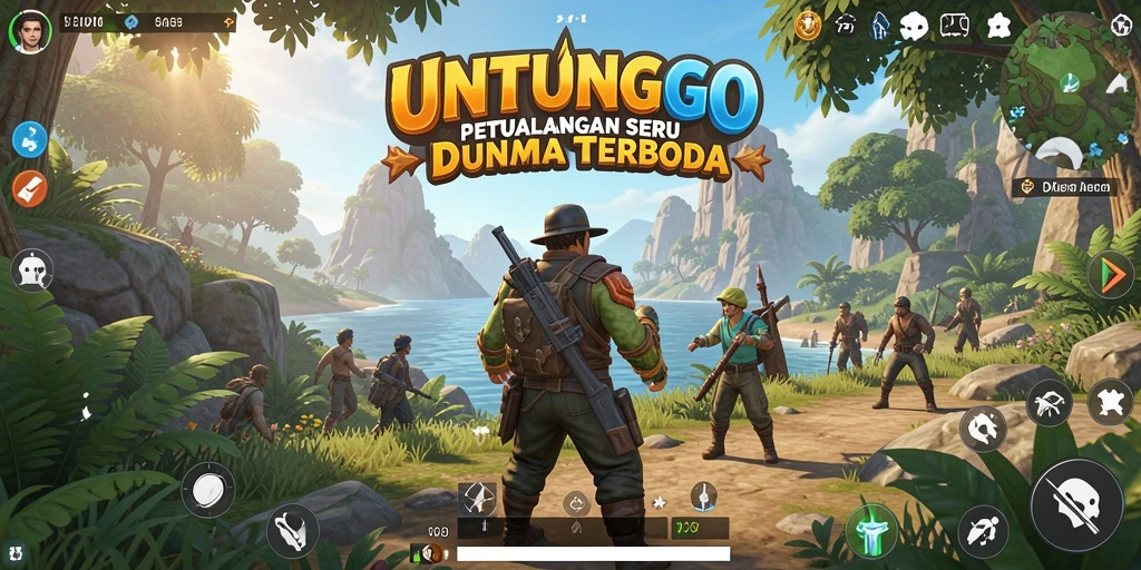Tangkapan layar gameplay UNTUNGGO dengan pemandangan dunia yang luas.